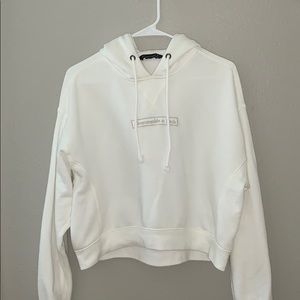 White cropped Abercrombie & Fitch logo hoodie